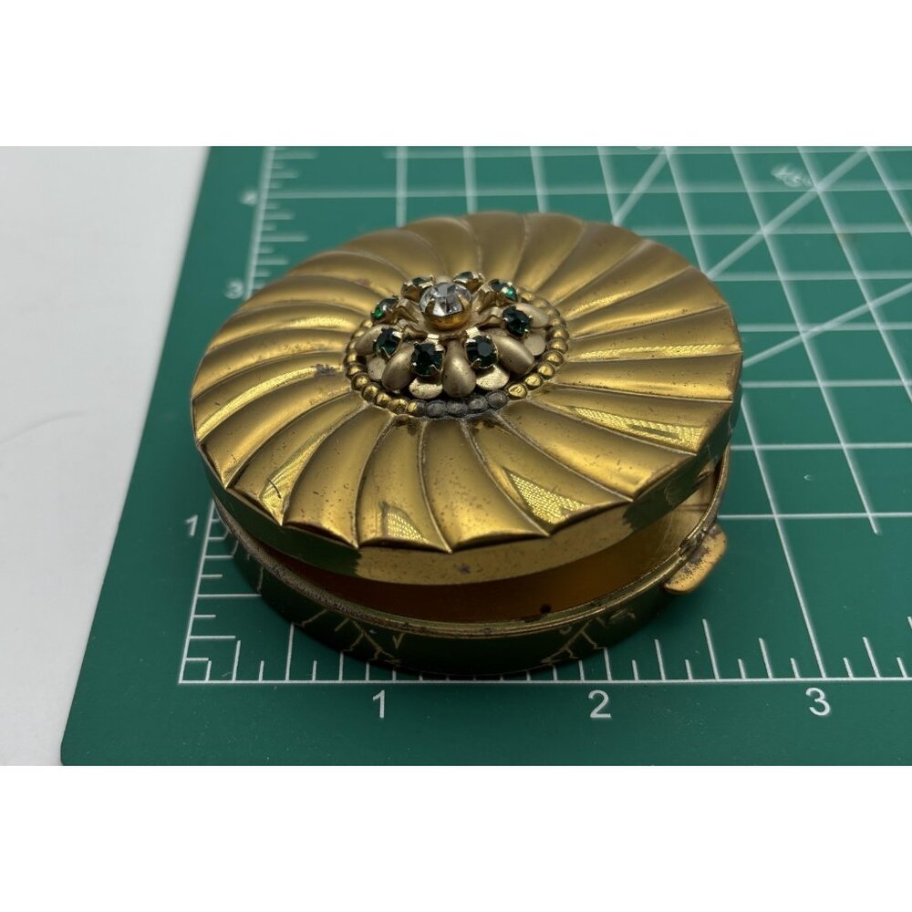 1950s Goldtone Rhinestone Brooch Earrings Compact-Very RARE - Picture 13 of 14